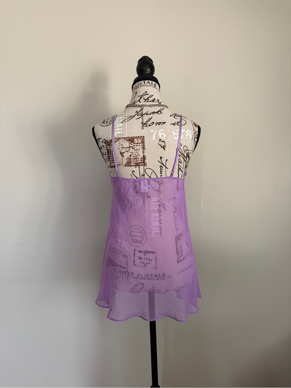 Y2K La Senza Lavender Sheer Mesh Babydoll Ruffle Lingerie Top - Picture 4 of 9